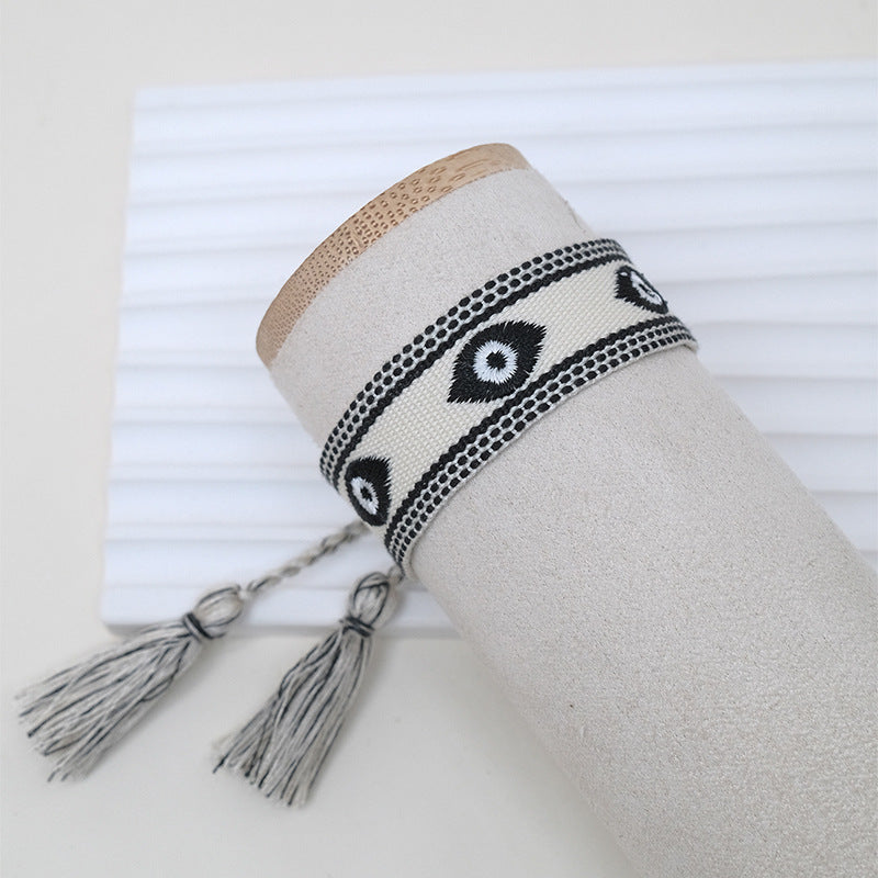 Wholesale Cord Embroidered Logo Devil's Eye Woven Tassel Bracelet